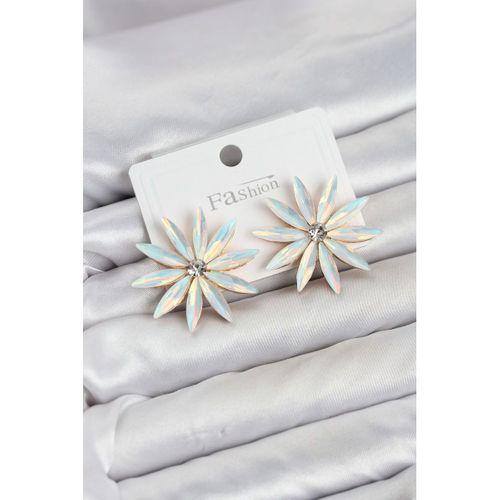 Beyaz Renk Kristal Taşlı Lotus Model Kadın Küpe