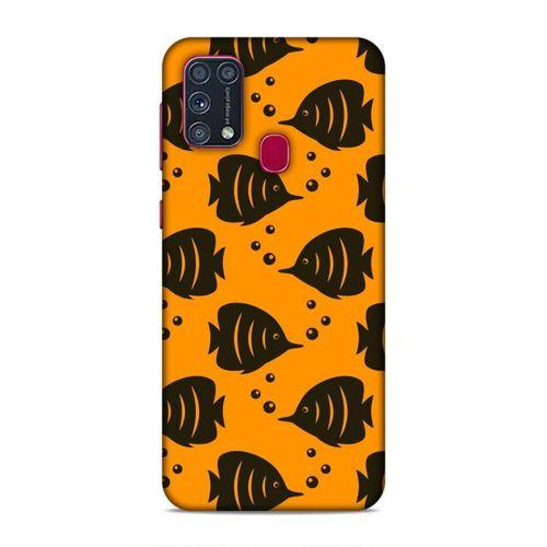 Samsung Galaxy M31 Kılıf Sari Siyah Baliklar Arka Kapak Silikon Koruma Full Koruyucu
