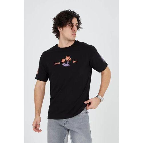 Erkek Ön Ve Arka Baskılı T-Shirt - Siyah