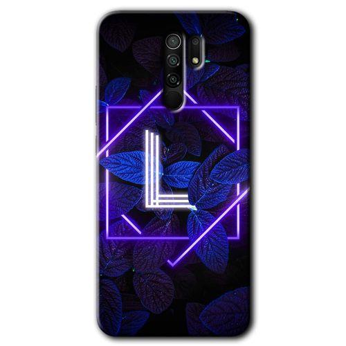 Redmi 9 Kılıf HD Desen Baskılı Arka Kapak - Dark Neon Yaprak L Harfi + Kırılmaz Cam