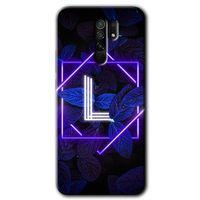 Redmi 9 Kılıf HD Desen Baskılı Arka Kapak - Dark Neon Yaprak L Harfi + Kırılmaz Cam