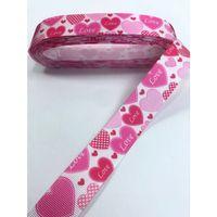 FdayAksesuar Saç Tokası Pembe Fuşya Kalp Desenli Grogren Kurdele 1 Metre En 2,5 Cm