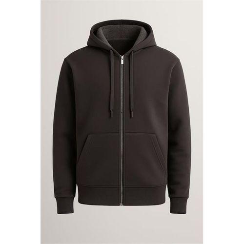 İçi Peluş Üç İplik Kumaş Oversize Fermuarlı Kapüşonlu Sweatshirt - Füme