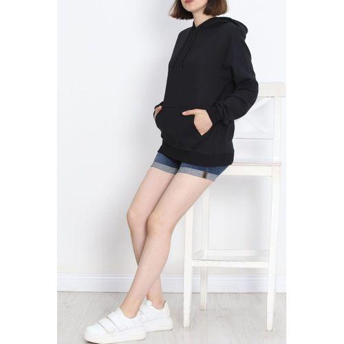 Kapşonlu Kanguru Sweat Siyah