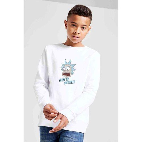 Rick And Morty Kapa Çeneni Shut Baskılı Unisex Çocuk Beyaz Sweatshirt
