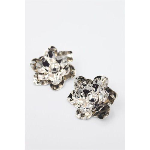 Metal Çiçek Küpe - Gümüş