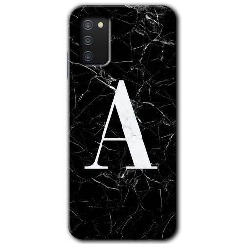 MRCİLETİSİM Samsung Galaxy A02s Kılıf Baskılı Kapak - Siyah Mermer Desenli A Harfi +Tam Ekran Koruyucu