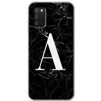 MRCİLETİSİM Samsung Galaxy A02s Kılıf Baskılı Kapak - Siyah Mermer Desenli A Harfi +Tam Ekran Koruyucu