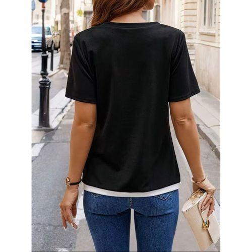 Kadın Kısa Kollu Bisiklet Yaka Viskon Bluz