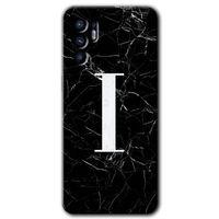 Oppo Reno 6 Kılıf HD Desen Baskılı Arka Kapak + Temperli Cam - Siyah Mermer Desenli I Harfi