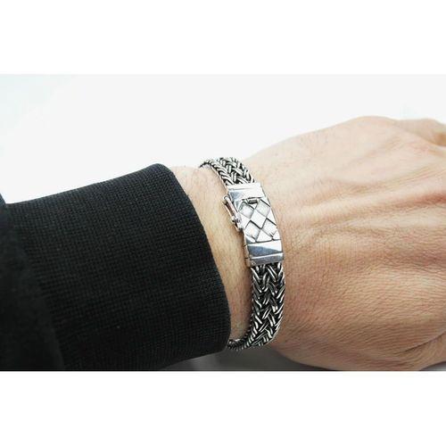 El Örmesi Baklava Desen Kilitli Gümüş Erkek Bileklik