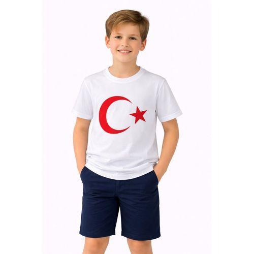 Türk Bayraklı Kız Erkek Çocuk Penye Tshirt BGL-ST05507