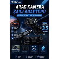 Araç Kamera Şarj Adaptörü 2 Usb’li Type-c Girişli 3.5 Metre Kablo Uzunluğu(ürün Kamera Değildir)