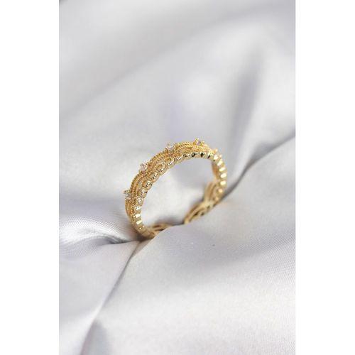 Gold Renk Motif Desenli Zirkon Taşlı Kadın Yüzük