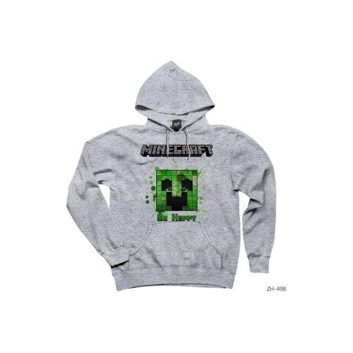 Minecraft Be Happy Gri Kapşonlu Sweatshirt Hoodie