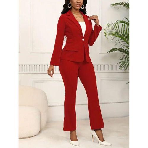 Kadın Uzun Kollu Yakalı Tek Düğme Detaylı Astarlı Ithal Krep Ceket Ve Pantolon Ikili Takım