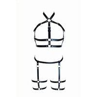 Siyah Kadın Harness Takım Deri Çok Bantlı Tokalı Vücut Seti - Brf272