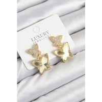 Pirinç Zirkon Taşlı Kelebek Model Gold Renk Kadın Küpe