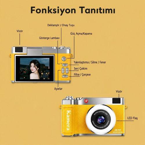 4k Çantalı Dijital Retro Video Kamera 48mp 16x Zoom Işıklı (32gb) Kart Dijital Fotoğraf Makinesi Beyaz