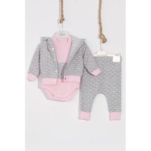 Bear Nakışlı Puanlı Pamuklu 2'li Kız Bebek Takımı