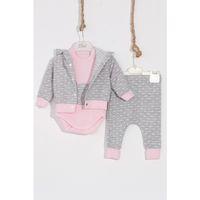 Bear Nakışlı Puanlı Pamuklu 2'li Kız Bebek Takımı