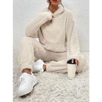 Kadın Uzun Kollu Kapşonlu önden Cepli Peluş Alt Ve üst Ikili Takım