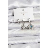 Göz Model Gümüş Renk Pirinç 3'lü Kadın Küpe Seti