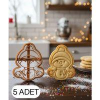 5Li Mini Atkılı Kardan Adam Kurabiye Kalıbı Snowman Figürlü Çift Parça Şeker ve Oyun Hamuru Kesici