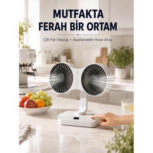 Ayarlanabilir Çift Fan Başlıklı Masa Vantilatörü
