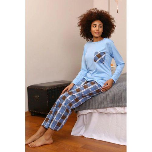 Kadın Uzun Kol Penye Pijama Takım Mavi