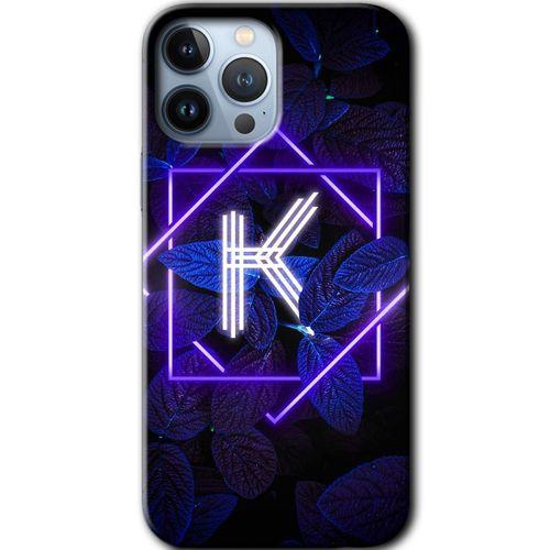MRCİLETİSİM iPhone 13 Pro Kılıf Baskılı Kapak - Dark Neon Yaprak K Harfi + 5D Tam Kaplayan Cam