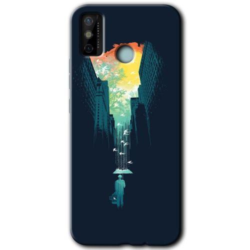 Tecno Spark 6 Go Kılıf HD Desen Baskılı Arka Kapak+Temperli Cam - City Bird Sky