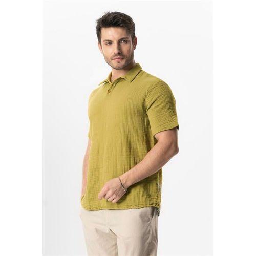 Kısa Kol Polo Yaka Müslin Yazlık Tshirt Yağ Yeşili Ygysl