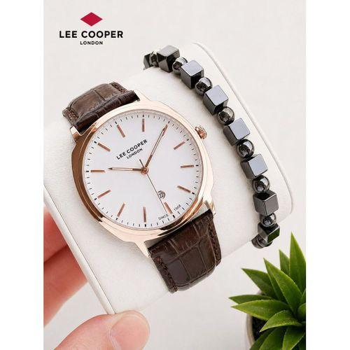 Lee Cooper Erkek Kol Saati 50 Mt Suya Dayanıklı Deri Kordon Bileklik Hediyeli VS.BLKT.0985