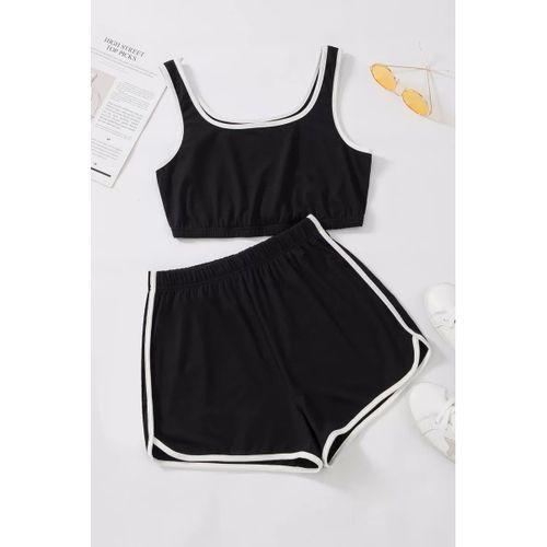 Kadın Siyah Askılı Crop Top Ve Şortlu Gecelik Takım