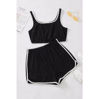 Kadın Siyah Askılı Crop Top Ve Şortlu Gecelik Takım