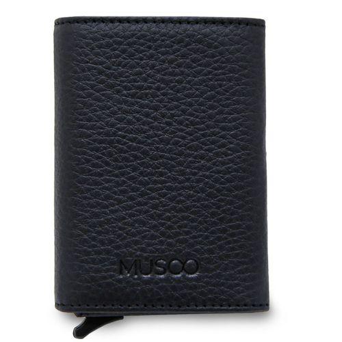 Musoo Hakiki Deri Para Gözlü Mekanizmalı Kartlık Cüzdan ADHMSC3216 Siyah