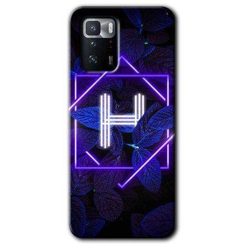 BeRa Aksesuar Poco x3 GT Kılıf Baskılı Kapak - Dark Neon Yaprak H Harfi +Tam Kaplayan Mat Seramik