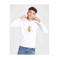 Suyu Smoothie Ananas Çizim Meyve Ananas Baskılı Unisex Çocuk Kapüşonlu Beyaz Sweatshirt
