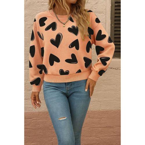 Kadın Uzun Kollu Bisiklet Yaka Kalp Desenli Iki Iplik Bluz