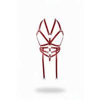 Kırmızı Göğüs Harness Deri Halka Detaylı Vücut Aksesuarı - Brf23