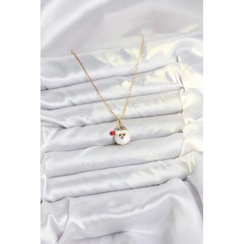 316L Çelik Zincir Gold Renk Şapkalı Kardan Adam Kafası Model Yılbaşı Temalı Kadın Kolye