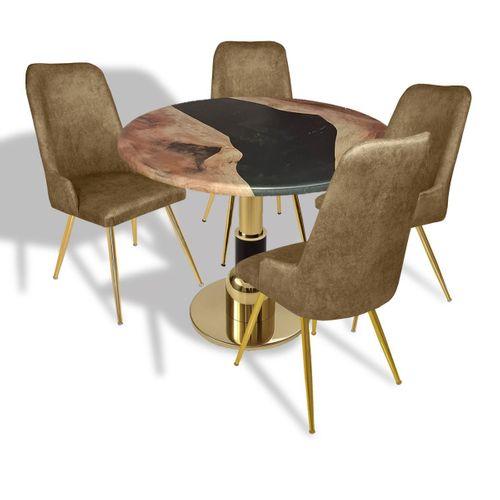Dockers Gold - Çırağan Mutfak Masa Takımı - (Yuvarlak Çap 80cm - Werzalit, Wermodin ve Allzalit Tabla) - Epoxy-Kahve