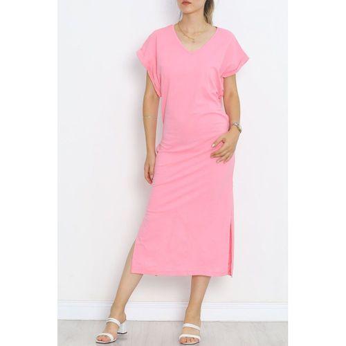 V Yaka Süprem Elbise Pembe