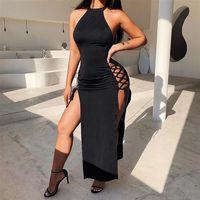 Bayan Yandan Bağlı Yırbrfaçlı Siyah Elbise