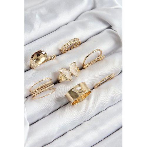 Pirinç Kelebek Model Gold Renk Kadın Yüzük Kombin Set