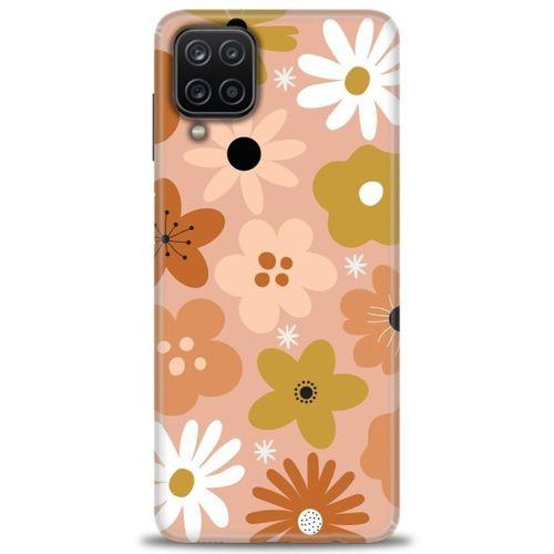 Samsung Galaxy A12 Kılıf HD Baskılı Kılıf - Kahveli Çiçekler + Tam Ekran Koruyucu
