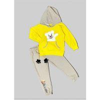2-3-4 Yaş Pelüş Ayı Desenli Kapşonlu Uzun Kollu Penye Sweat 2li Erkek Çocuk Takımı Sarı