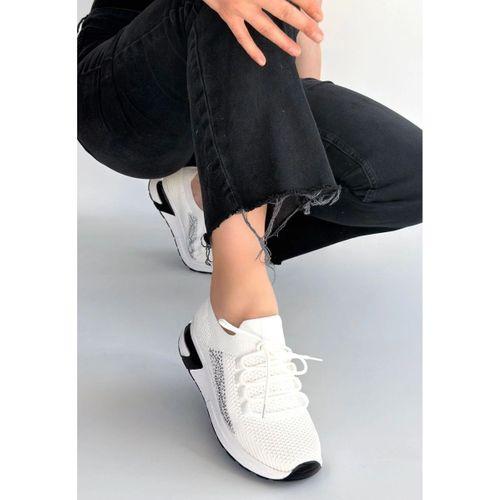 Belan Beyaz Triko Bağcıklı Spor Ayakkabı