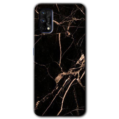 MRCİLETİSİM Realme 7 Pro Kılıf HD Desen Baskılı Arka Kapak + Temperli Cam - Siyah Gold Mermer